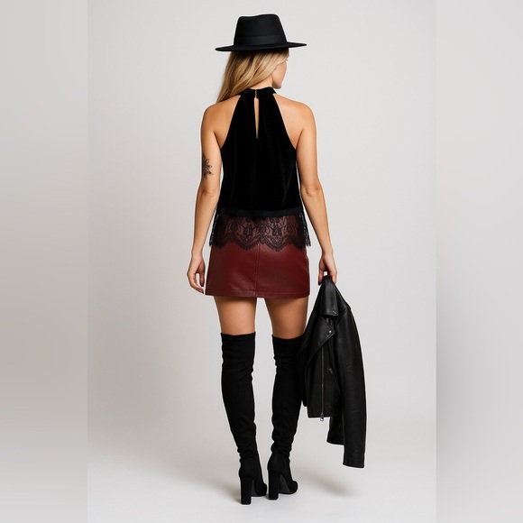 Black Velvet and Lace High Neck Sleeveless Dark Academia Whimsigoth Blouse, S - Picture 15 of 16